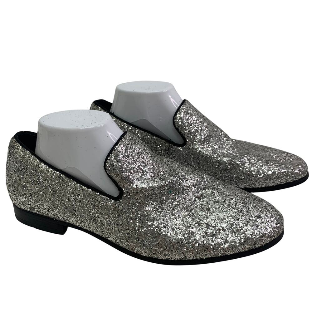 INC Silver Glitter Sz 8M Mens Loafers Smoking Slippers Slip Ons Sparkle Shoes